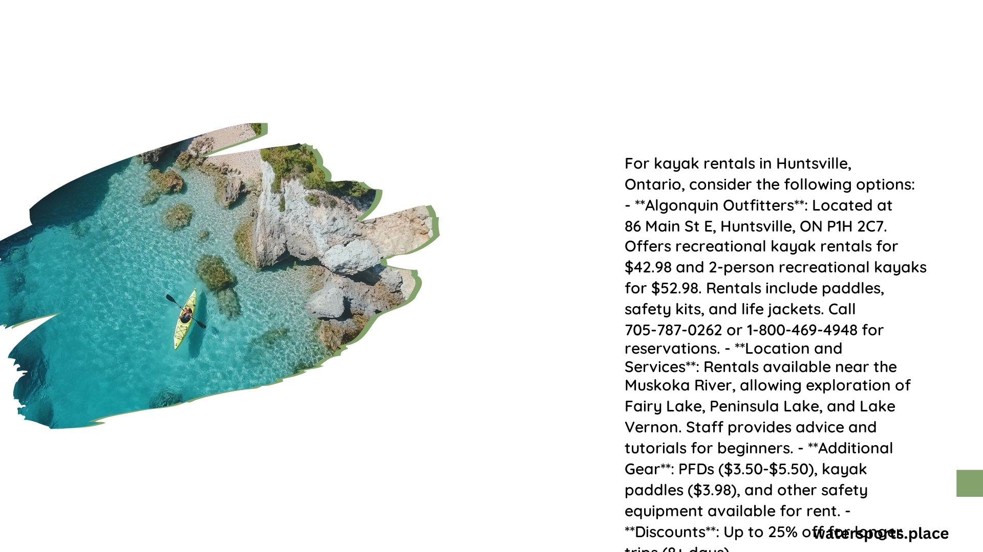 kayak rentals huntsville ontario
