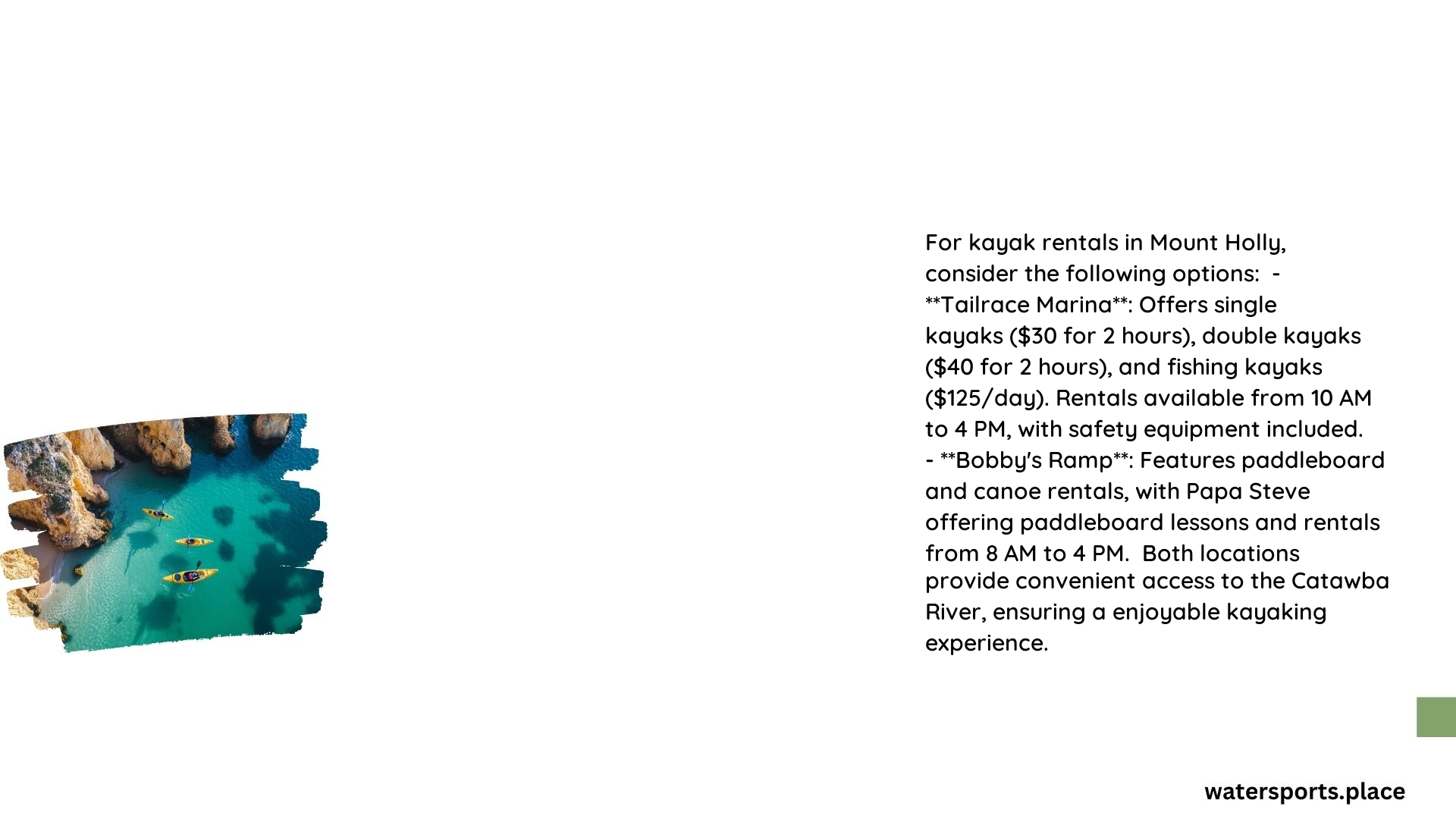 kayak rentals mount holly